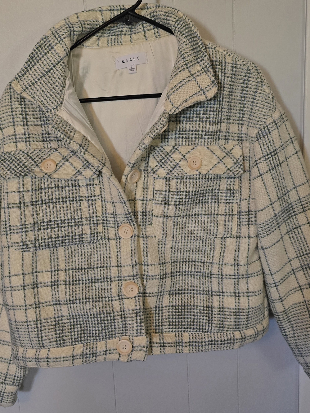 MARBLE Cream and Green Plaid Women's Jacket